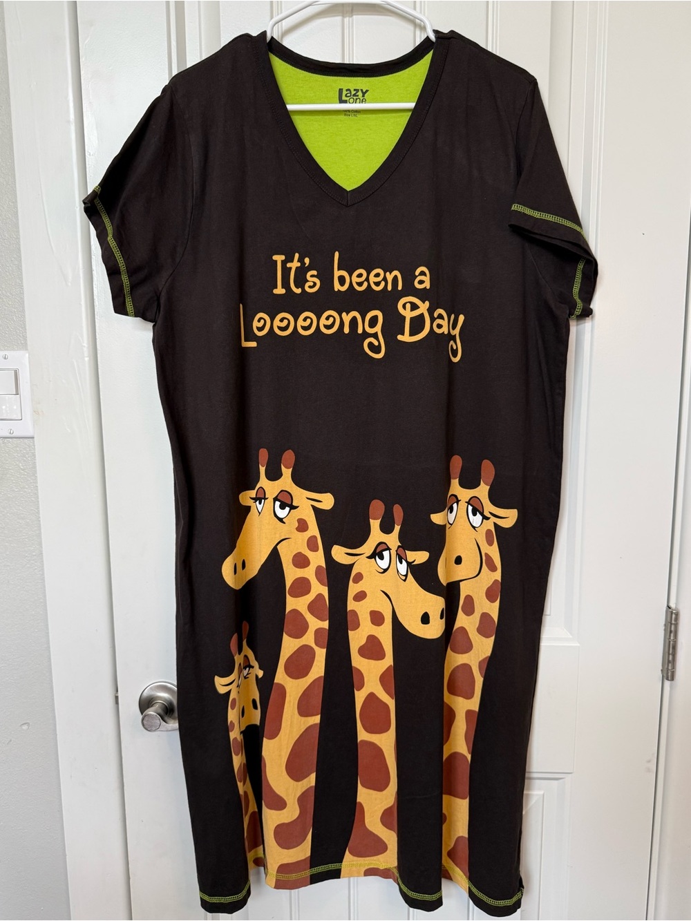 Lazy One Cute Women’s Brown Pajama with Yellow-Orange Giraffe Print Sz L/XL